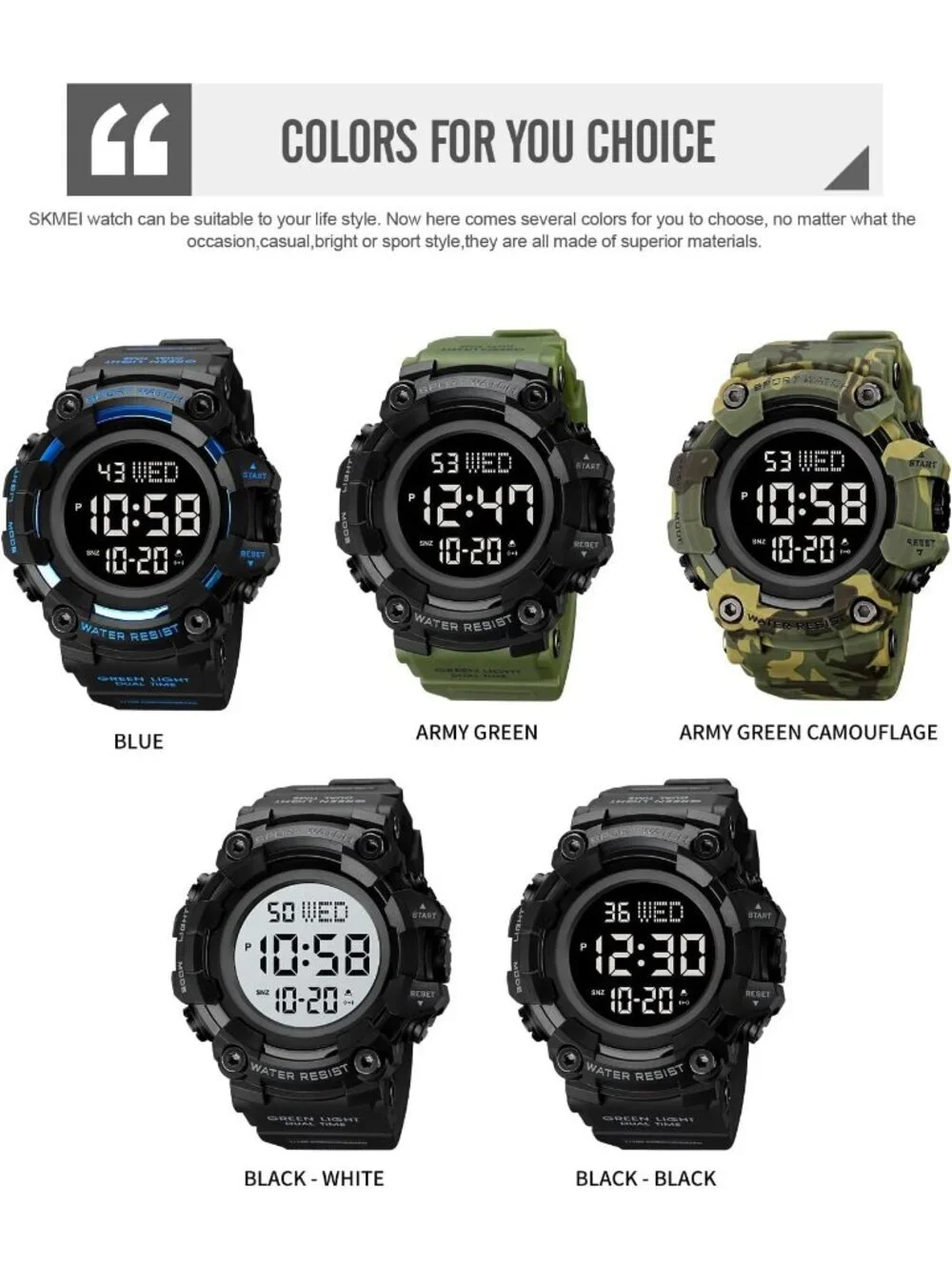 Men's Green Camouflage Analog Electronic Military Multifunction Digital Watch